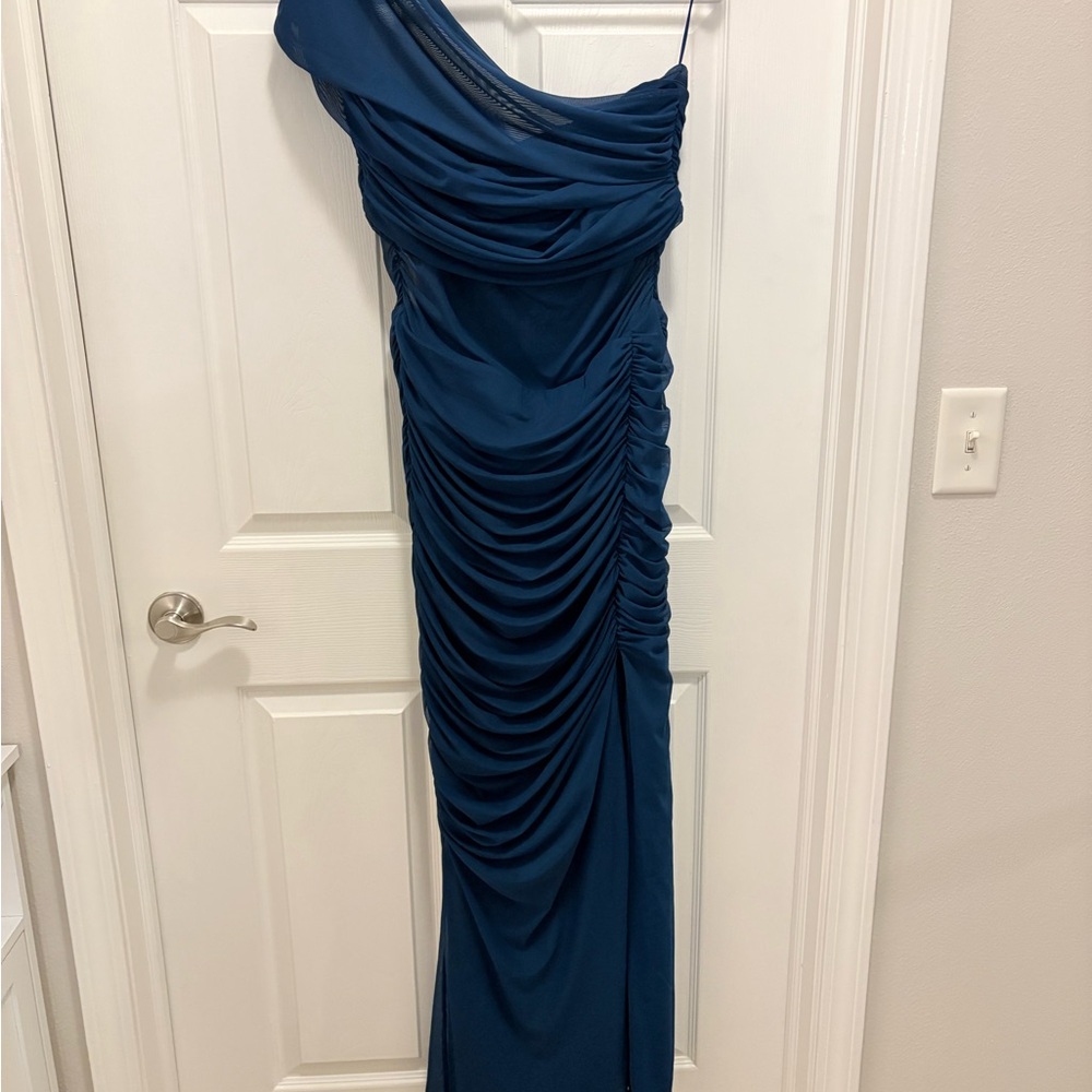 Abercrombie & Fitch Blue Asymmetrical Ruched Gown